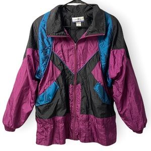 Vintage 80s Points West Womens Nylon Windbreaker Jacket XL Purple Iridescent